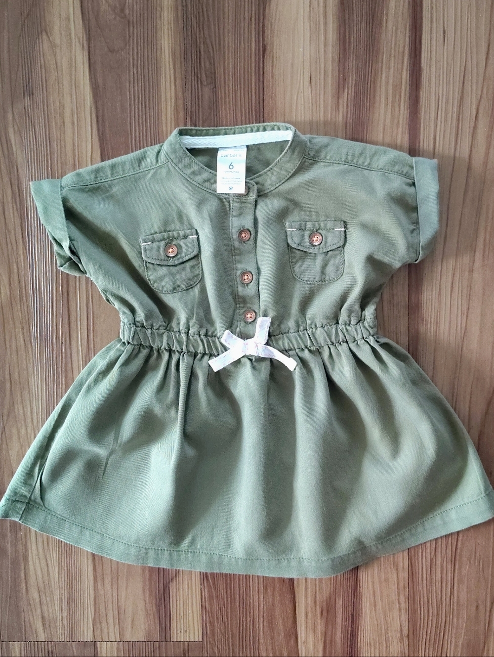 Carter's 6months  Olive Green Utility Shirt Dress with Bow